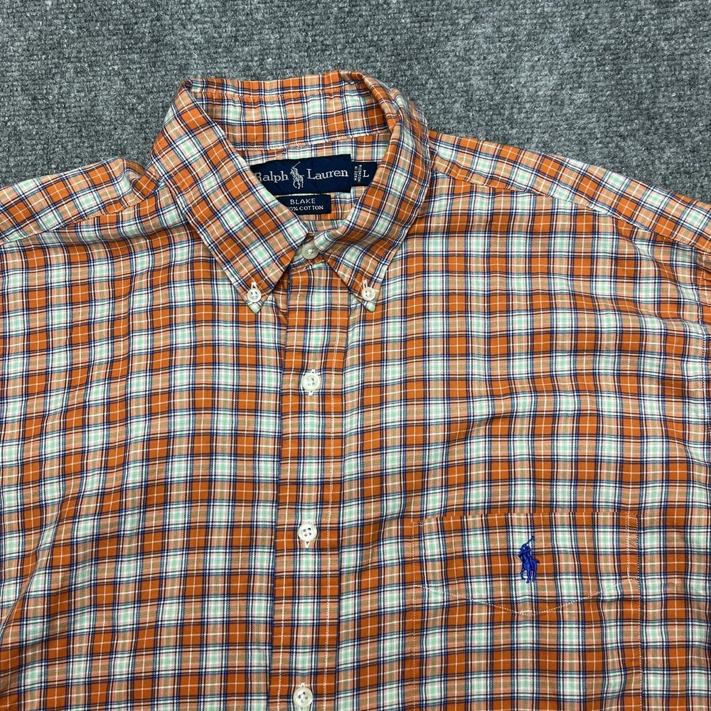 Ralph Lauren Blake Shirt Mens Large Orange Plaid Button Front Long Sleeve Casual